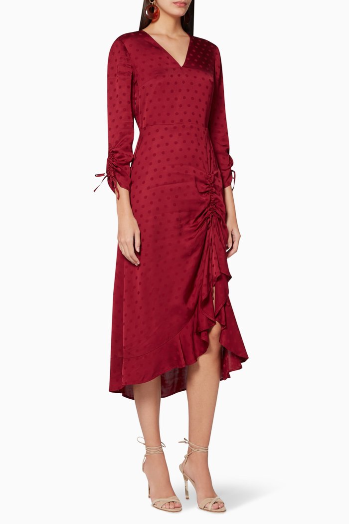 

Rivvaa Ruched Midi Dress, Red