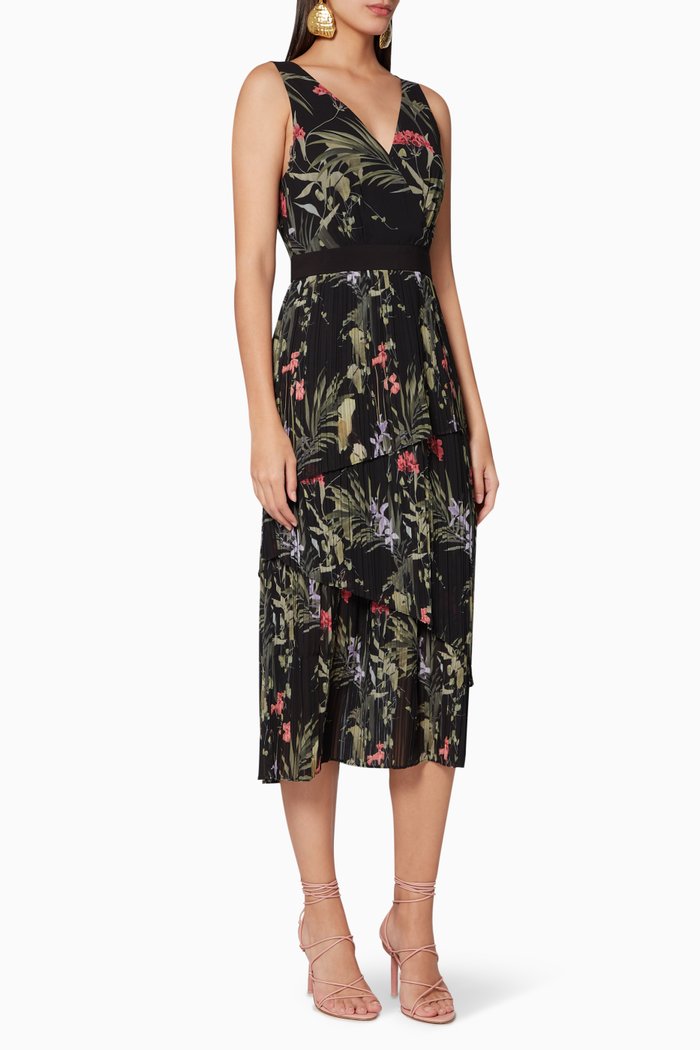 Malinae Highland-Print Midi Dress, Black