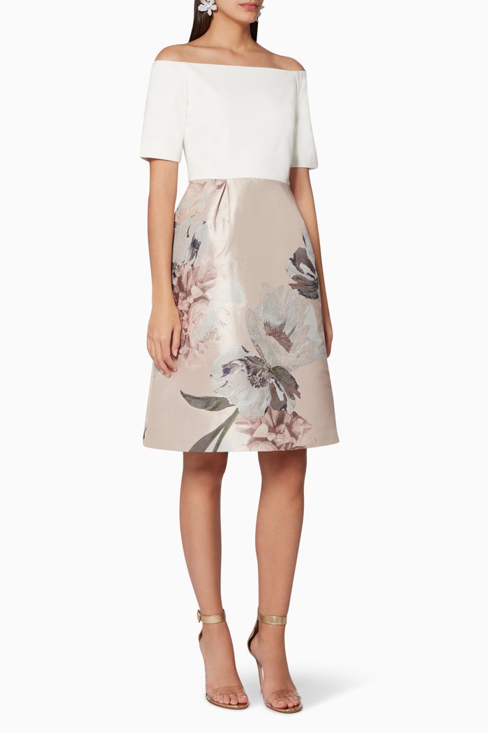 

Cathiey Woodland-Print Off-The-Shoulder Dress, Pink