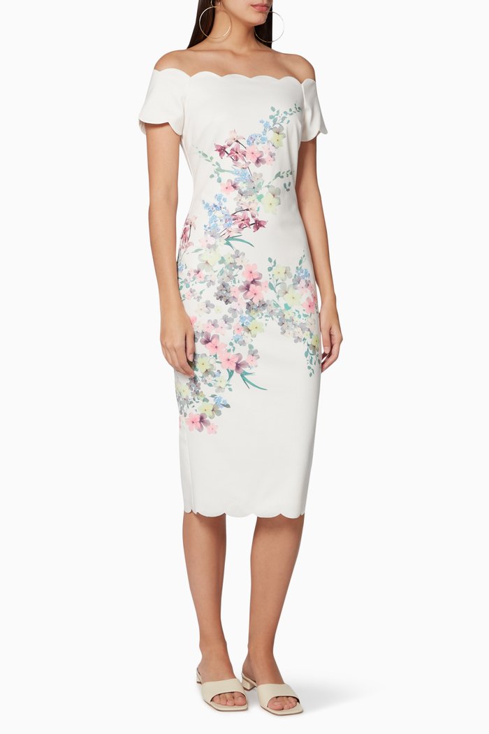

Trixiiy Pergola-Print Bardot Dress, White