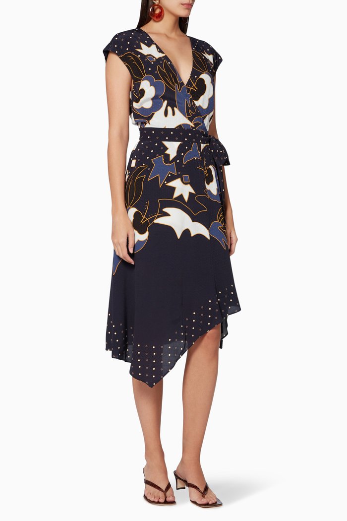 

Saretti Masquerade-Print Wrap Dress, Blue