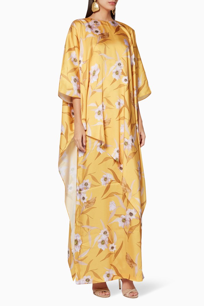 

Faara Cabana-Print Kaftan, Yellow