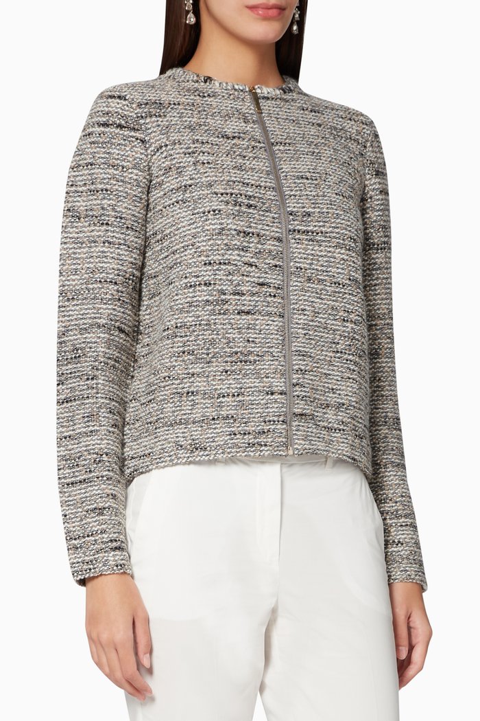 

Helyinn Zip Knitted Bouclé Jacket, Grey