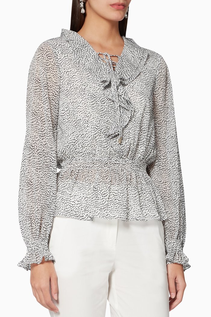 

Alyanna Dotted-Print Ruffle Top, White