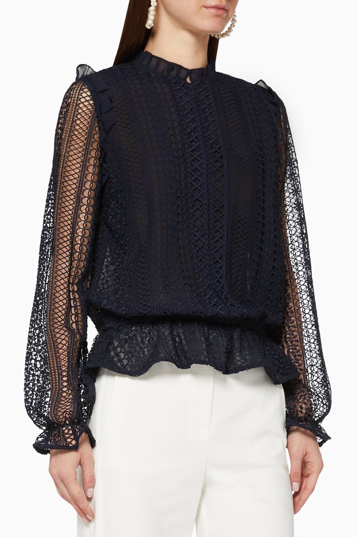 

Comsee Woven Lace Top, Blue