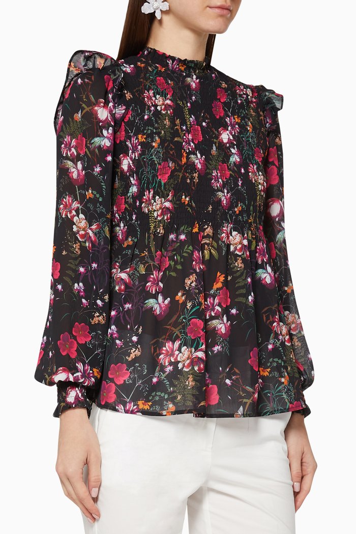 

Enyya Fern Forest Smocking Top, Black