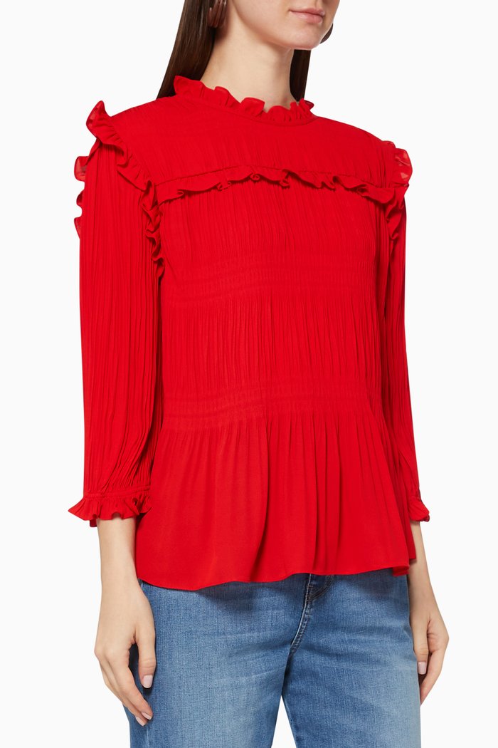 

Airlie Pleated Smocking Top, Red