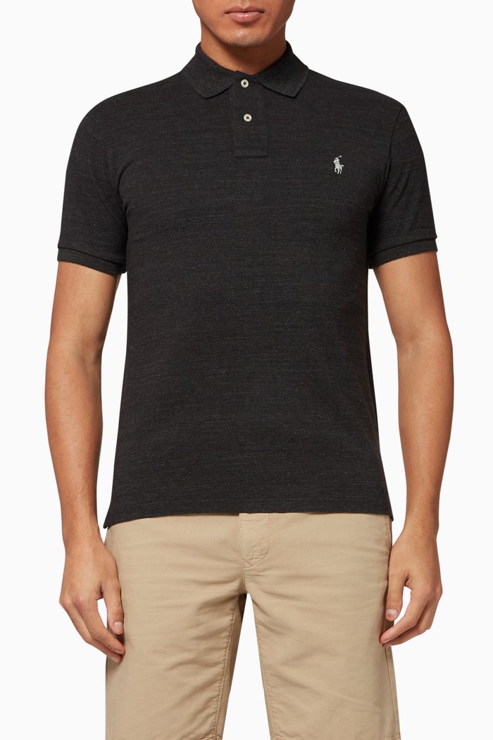 

Slim Fit Mesh Polo Shirt, Black