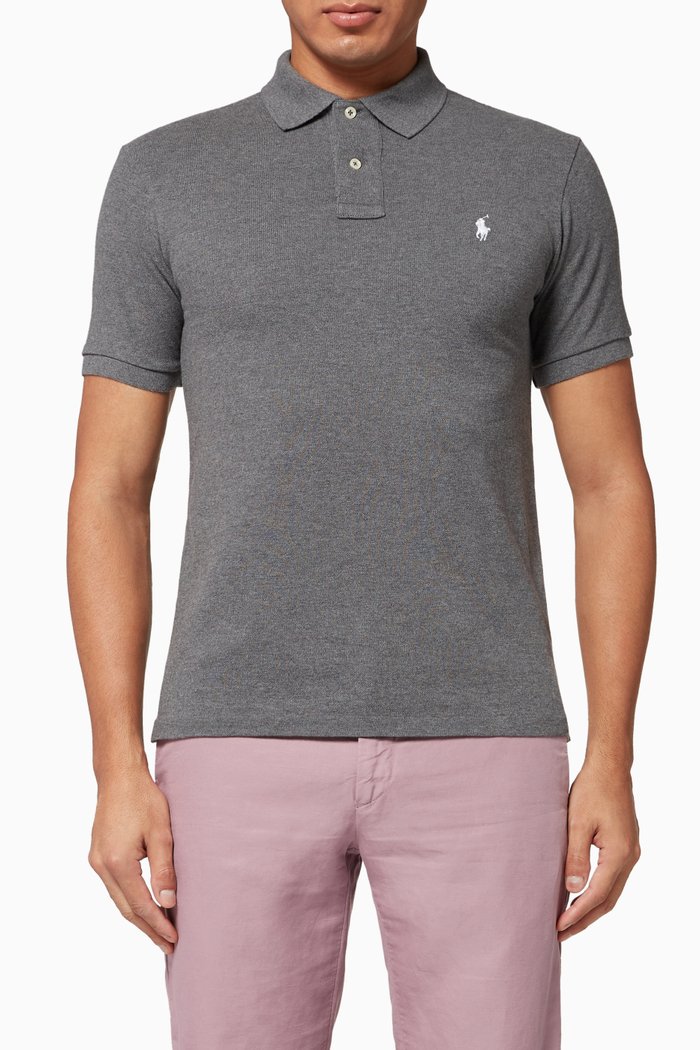 

Slim Fit Mesh Polo Shirt, Grey