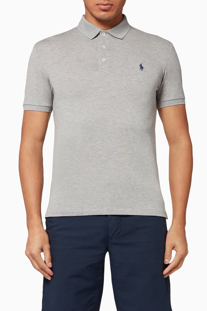 Slim Fit Stretch Mesh Polo, Grey