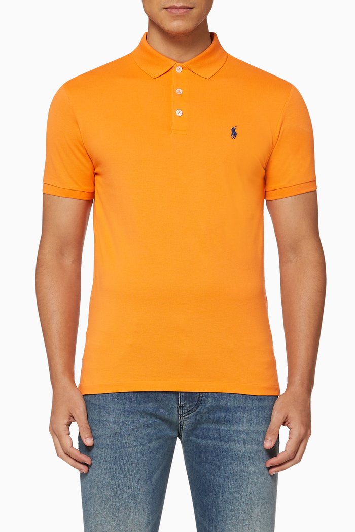 

Slim Fit Stretch Mesh Polo, Orange