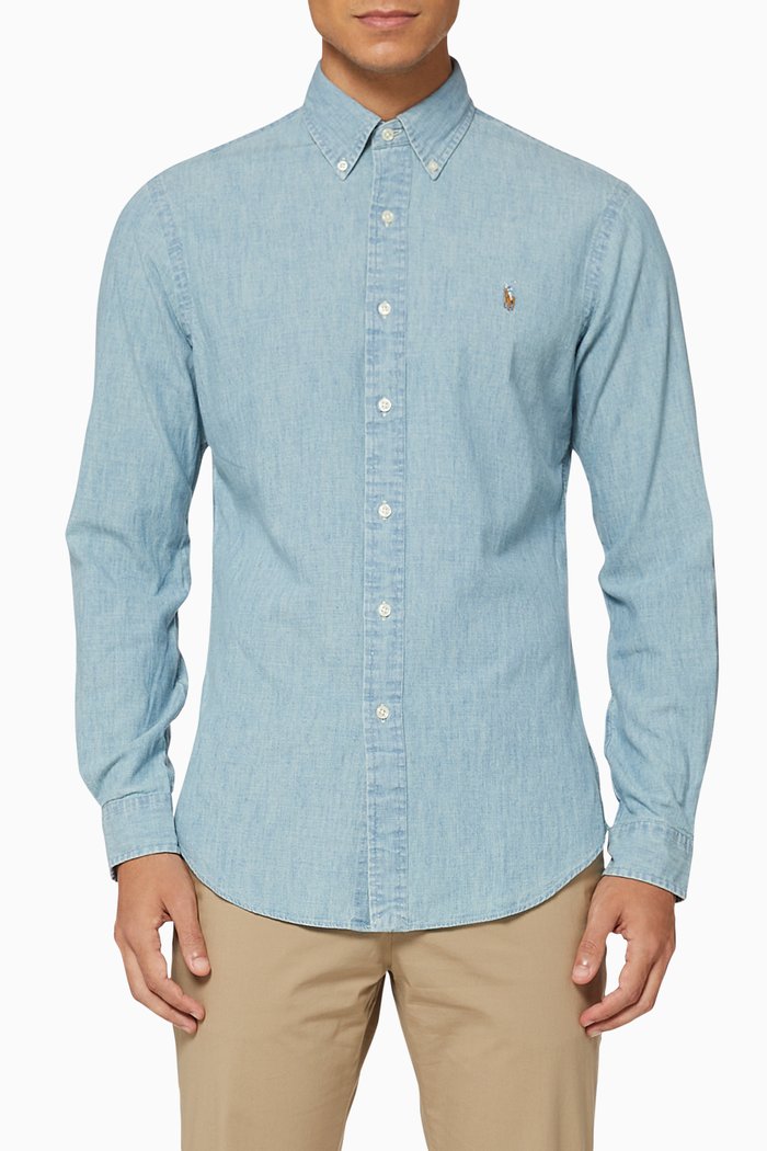

Slim Fit Chambray Shirt, Grey