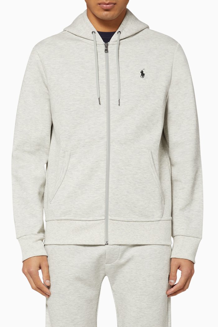 

Double-Knitted Full-Zip Hoodie, Grey