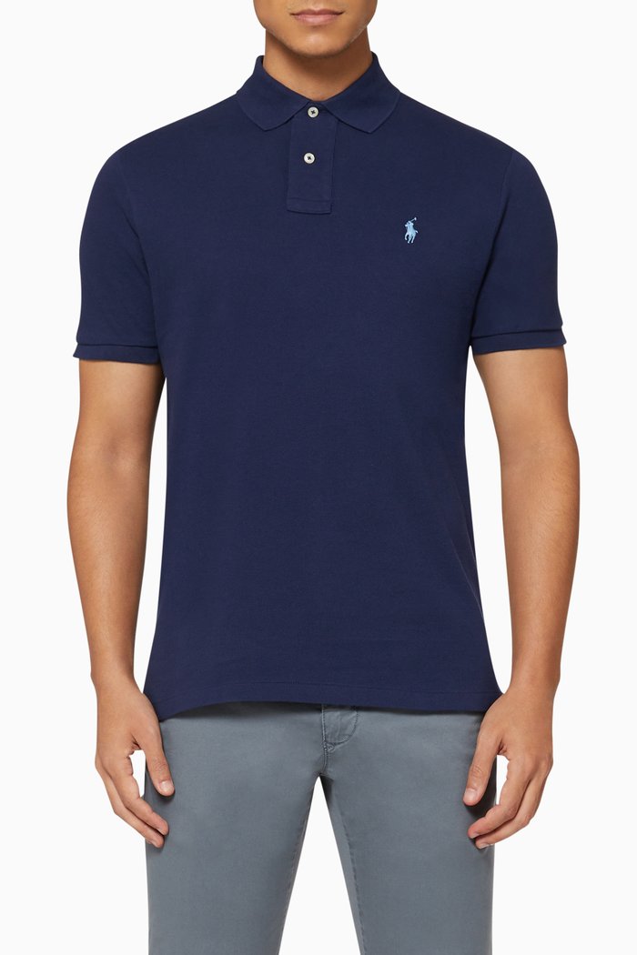 

Custom Slim Fit Mesh Polo, Blue