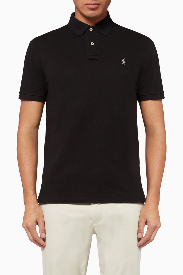 

Custom Slim Fit Mesh Polo, Black