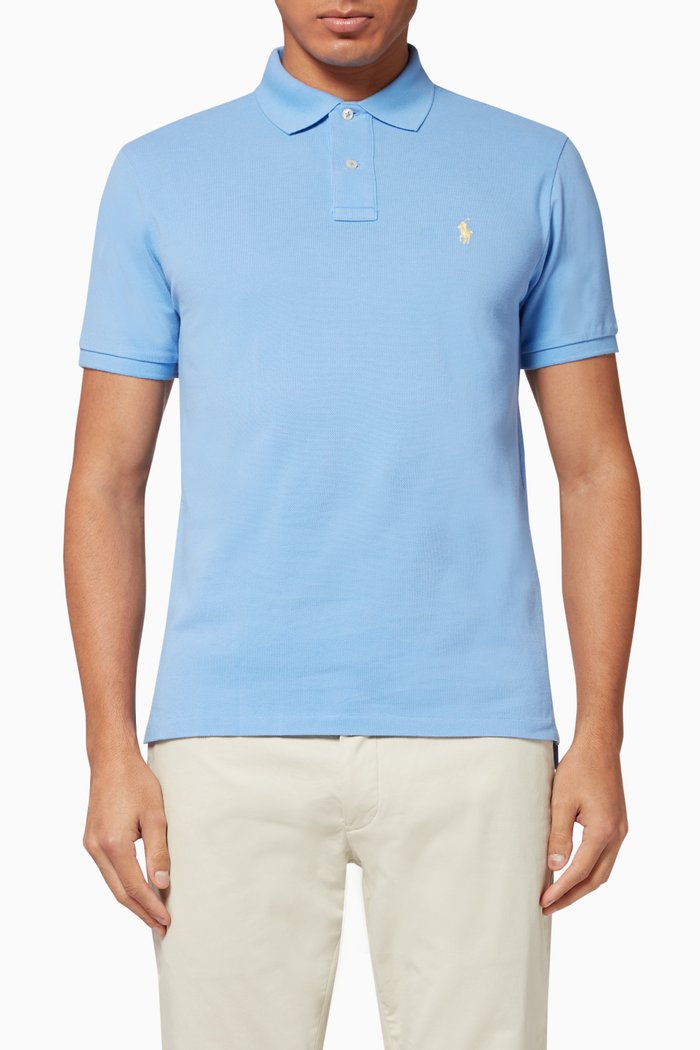 Custom Slim Fit Mesh Polo, Blue