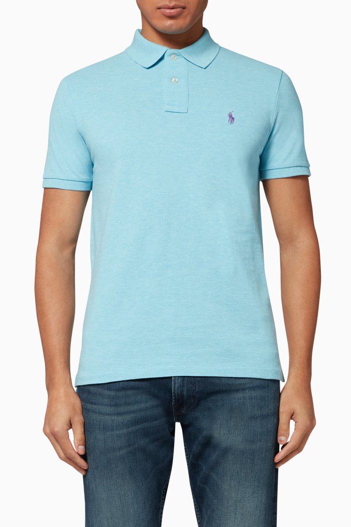 Custom Slim Fit Mesh Polo, Blue