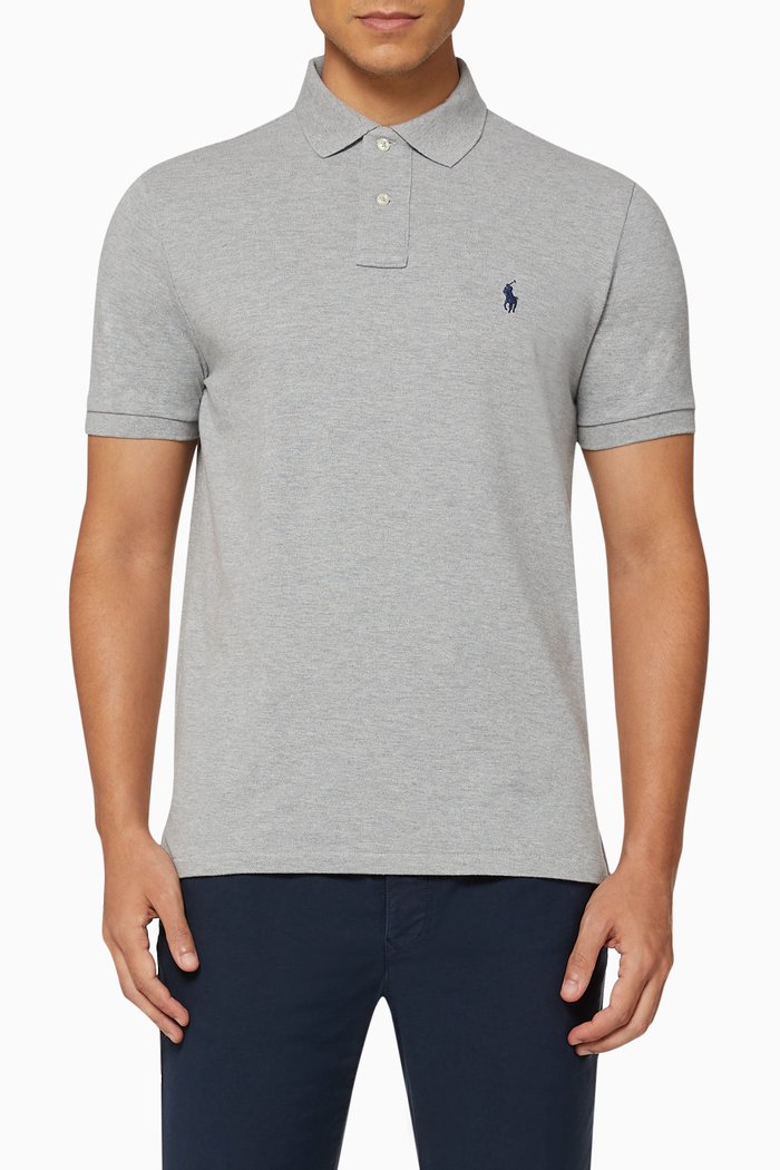 

Custom Slim Fit Mesh Polo, Grey