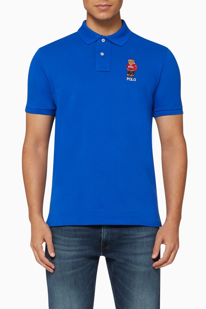 

Custom Slim Fit Bear Mesh Polo, Purple