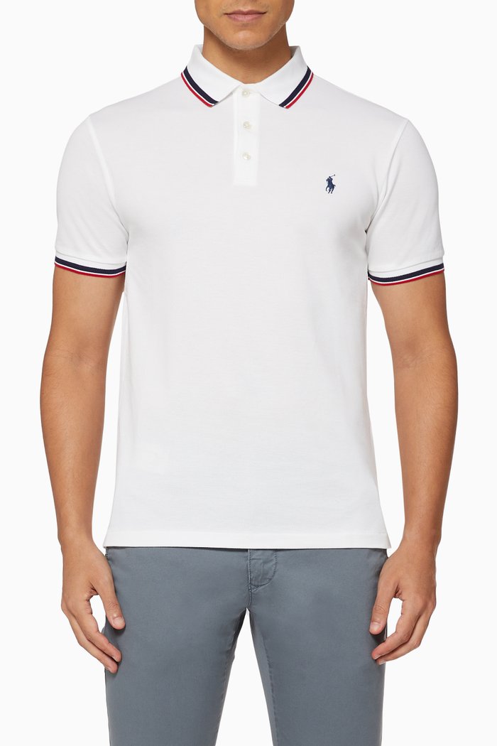 Slim Fit Stretch Mesh Polo, White