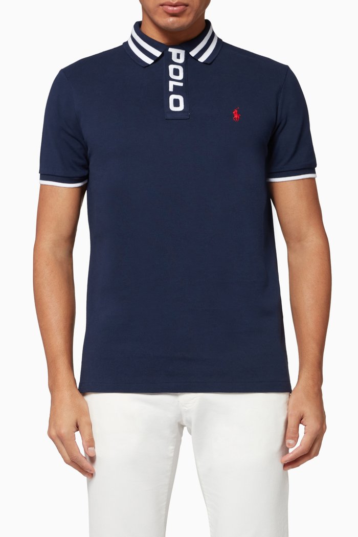 

Custom Slim Fit Mesh Polo, Blue