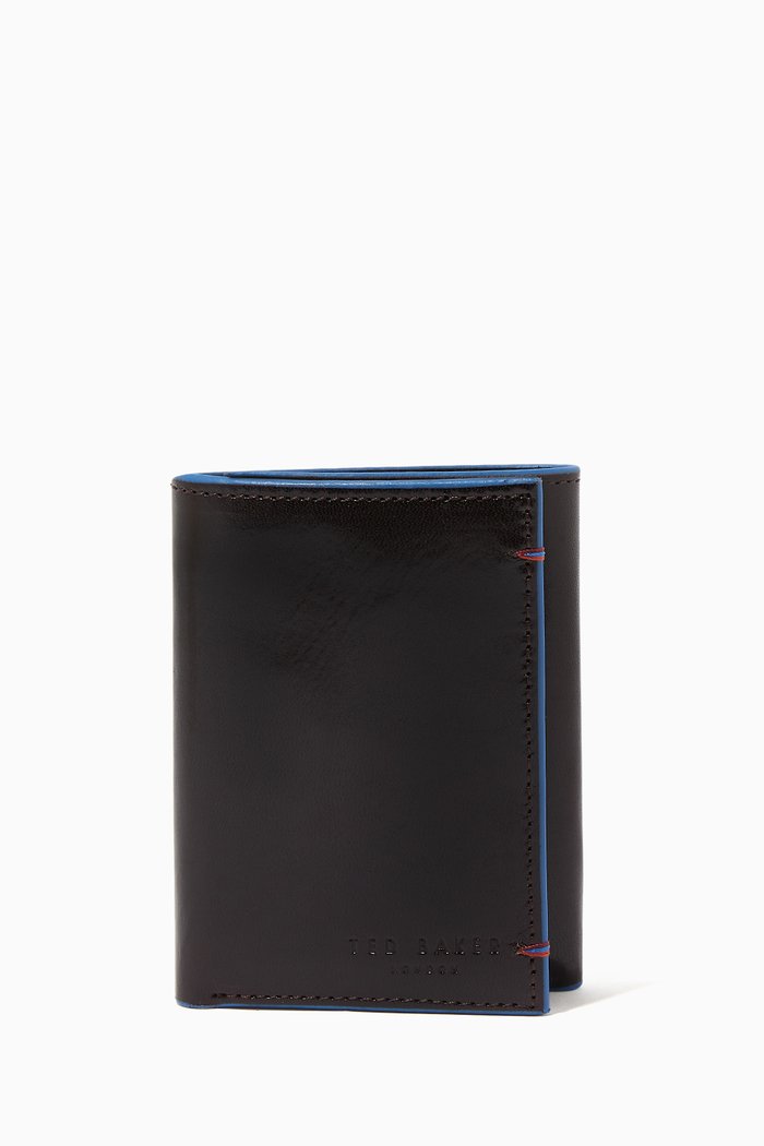 

Babit Tri-Fold Wallet in Stitch Detail Leather, Brown