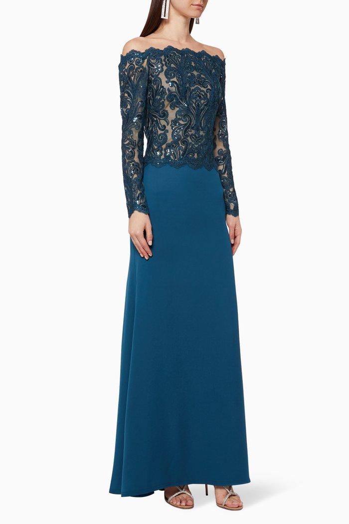 Lace Sequin Gown, Blue