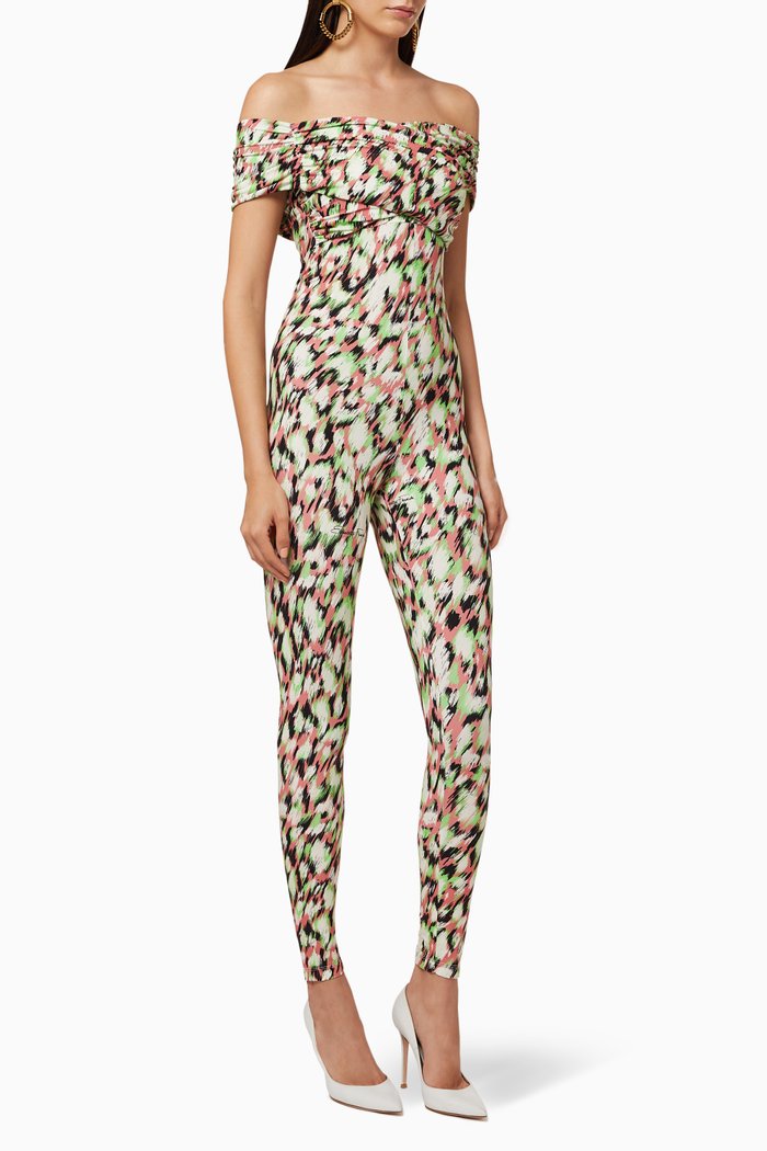 

Spotted Bi-Elastic Fabric Jumpsuit, Green