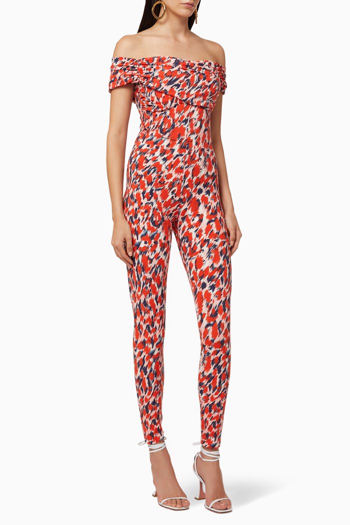 

Spotted Bi-Elastic Fabric Jumpsuit, Pink