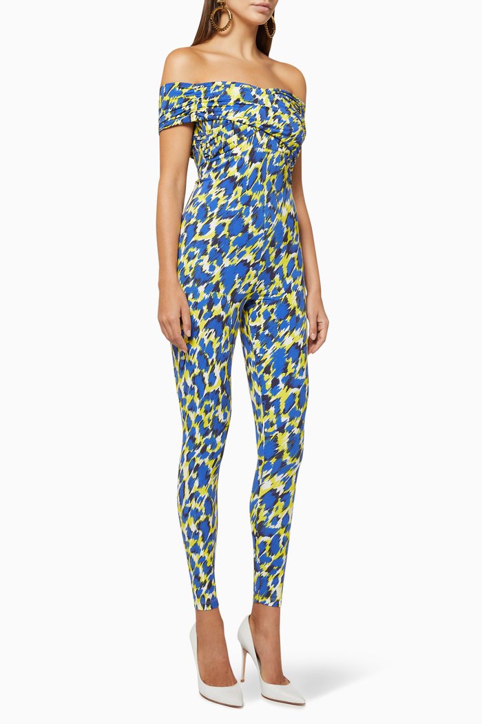 

Spotted Bi-Elastic Fabric Jumpsuit, Yellow