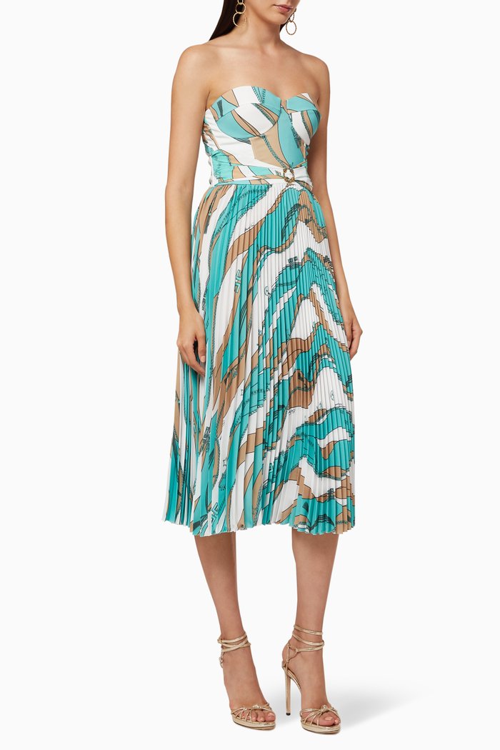 

Foulard-Print Pleated Midi Dress, Green