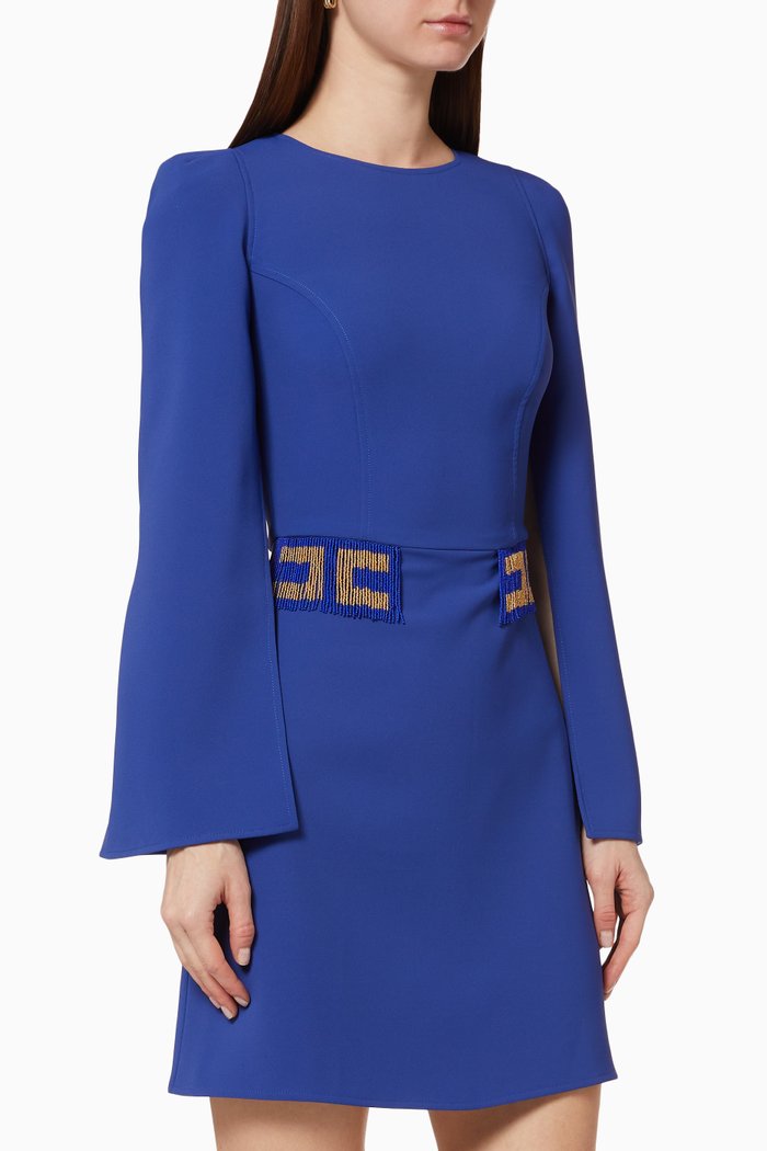 

Open-Sleeve Crêpe Mini Dress, Blue