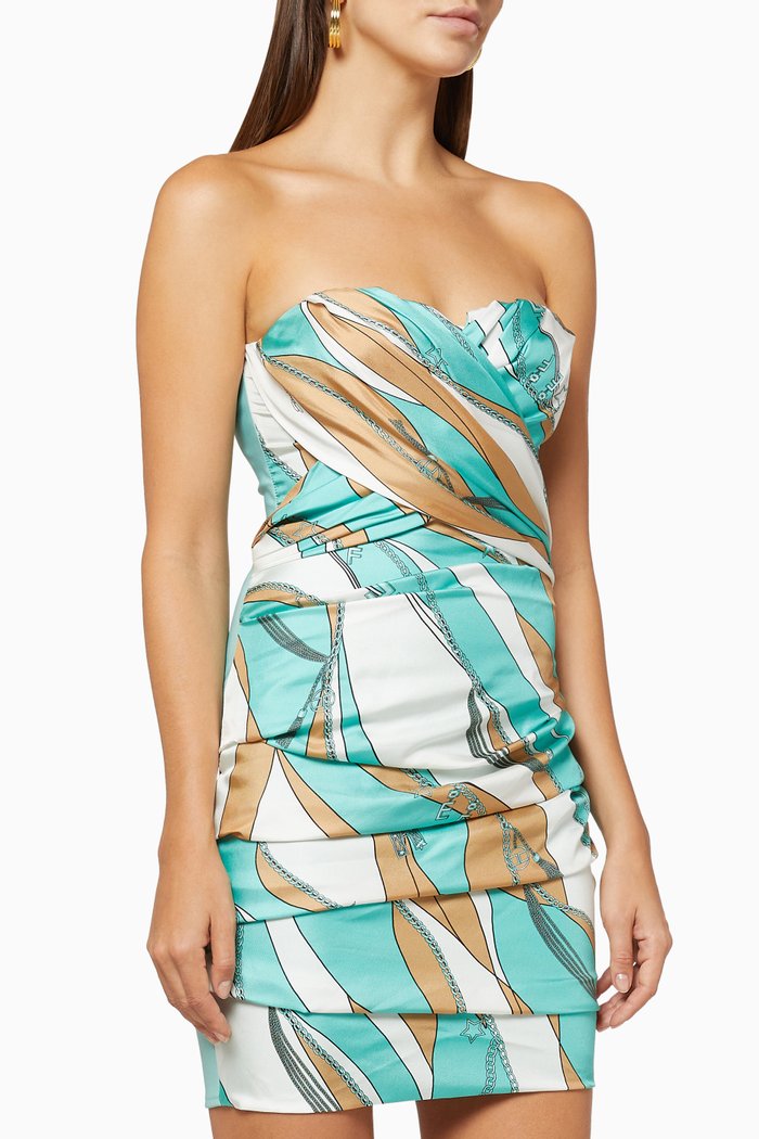 

Foulard Print Draped Dress, Blue