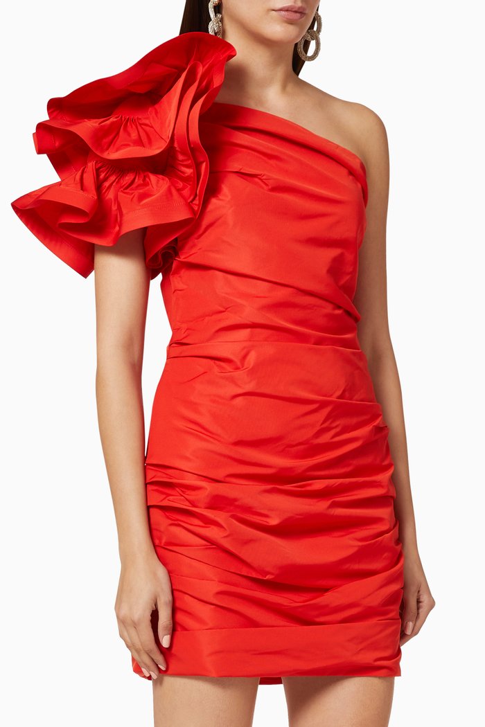 

Flounces One-Shoulder Mini Dress, Orange