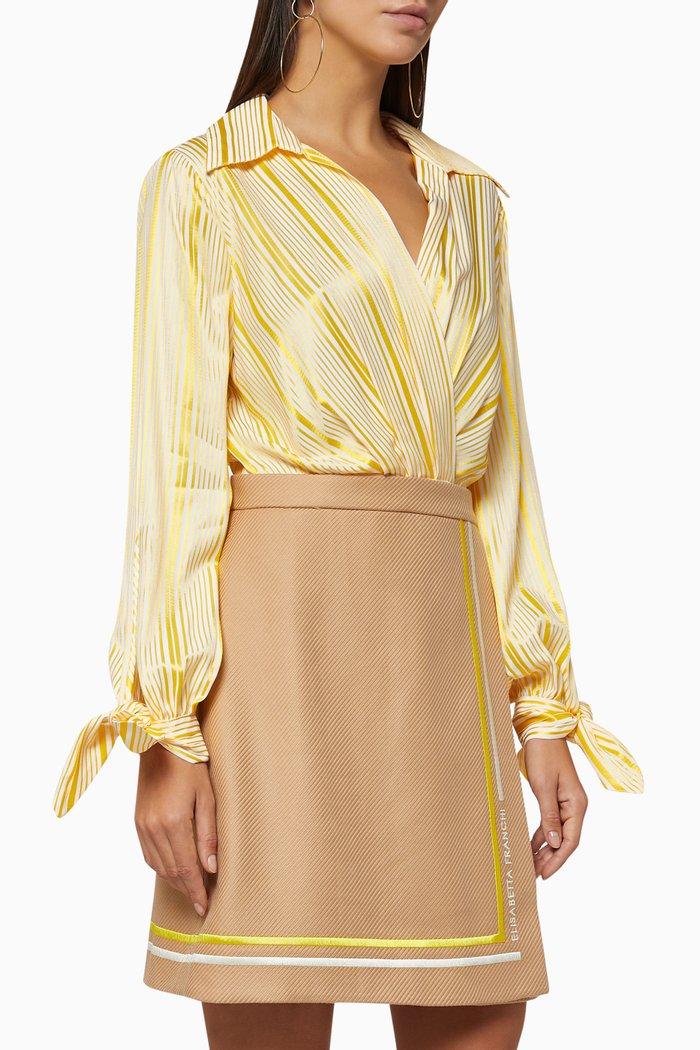 Striped Wrap Bodysuit, Brown