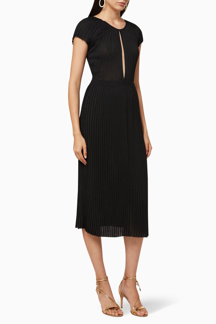 

Pleated Lurex Jersey Dress, Black