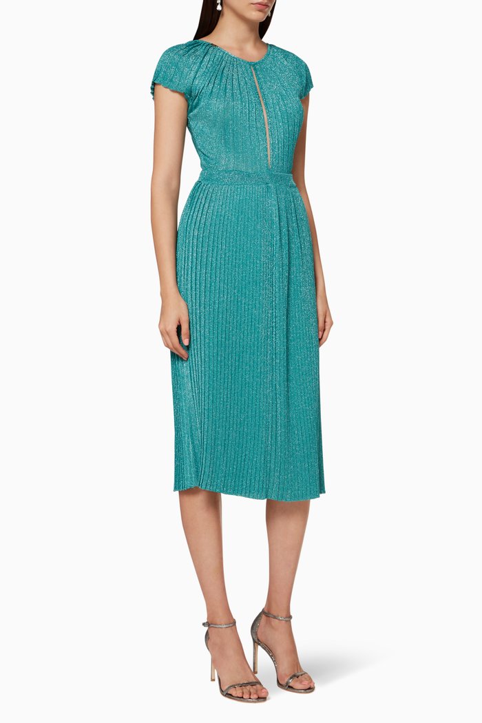

Pleated Lurex Jersey Dress, Blue