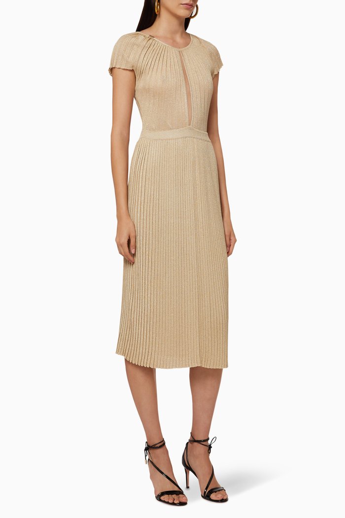

Pleated Lurex Jersey Dress, Brown