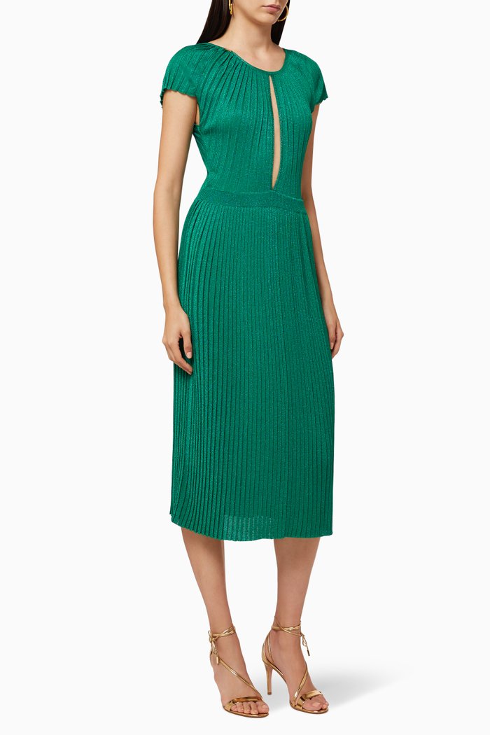 

Pleated Lurex Jersey Dress, Green