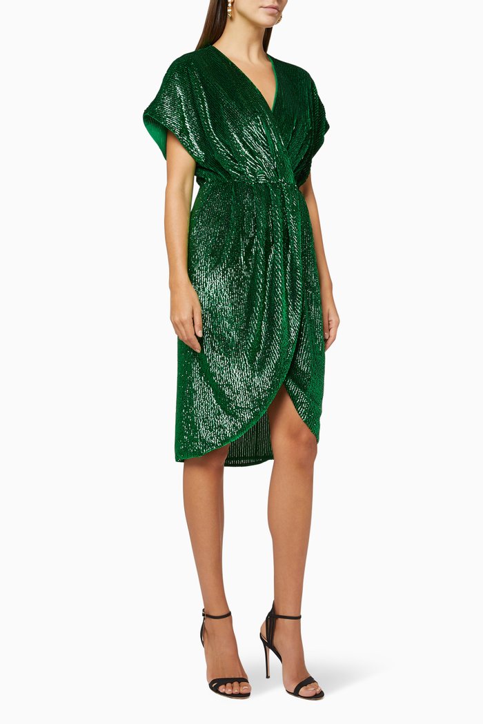 

Sequins Georgette Wraparound Dress, Green