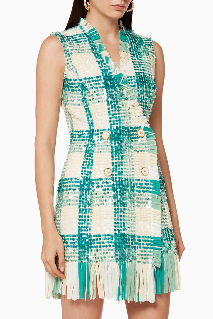 Fringe Sequin Mini Dress, Blue