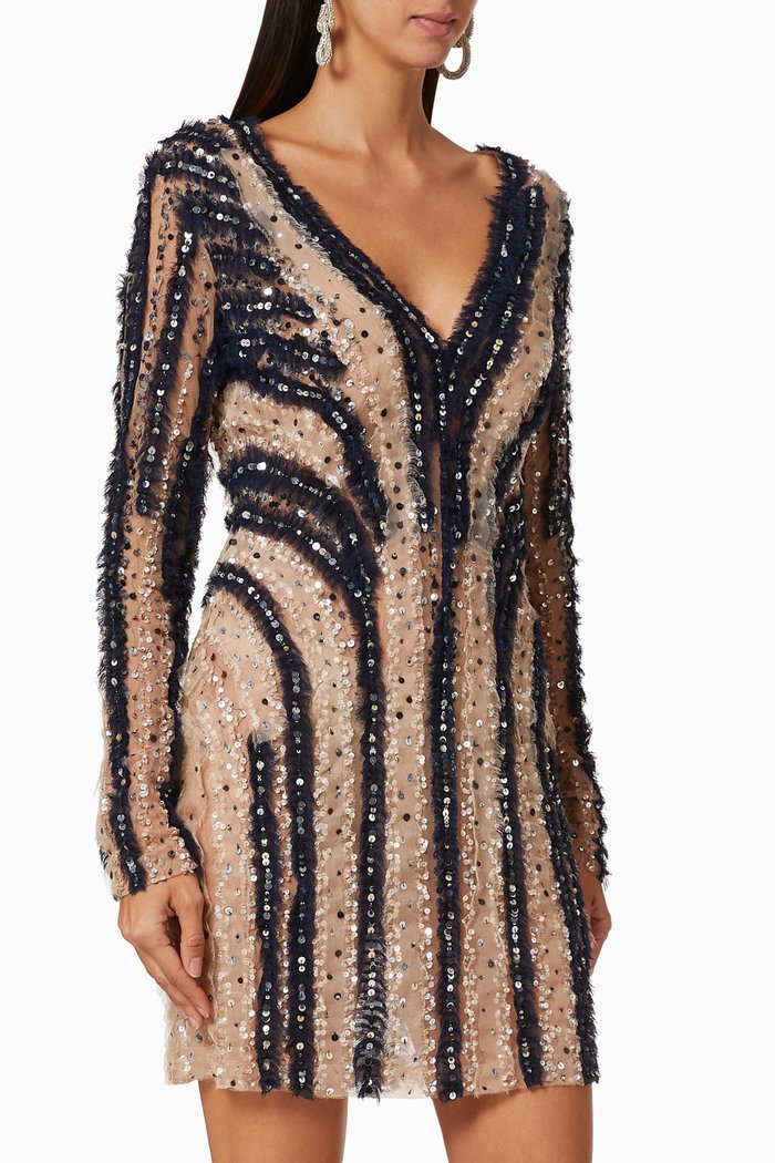 

Sequin Mesh Mini Dress, Blue