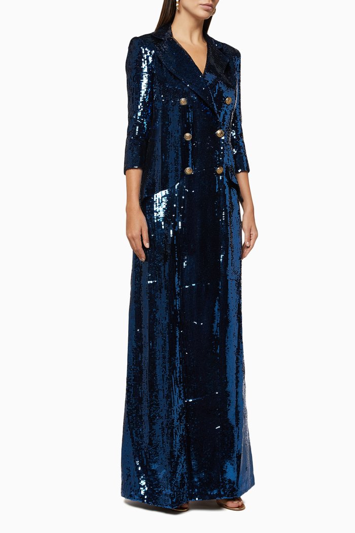 

Sequin Double-Breasted Maxi Dress, Blue