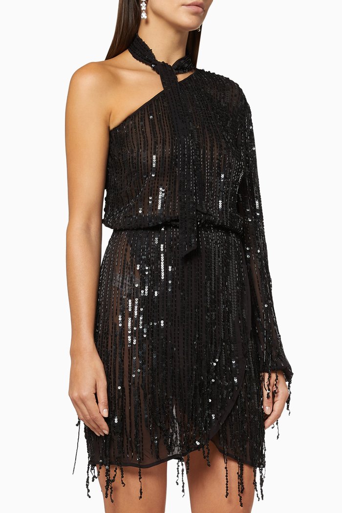 

Sequin Georgette Mini Dress, Black