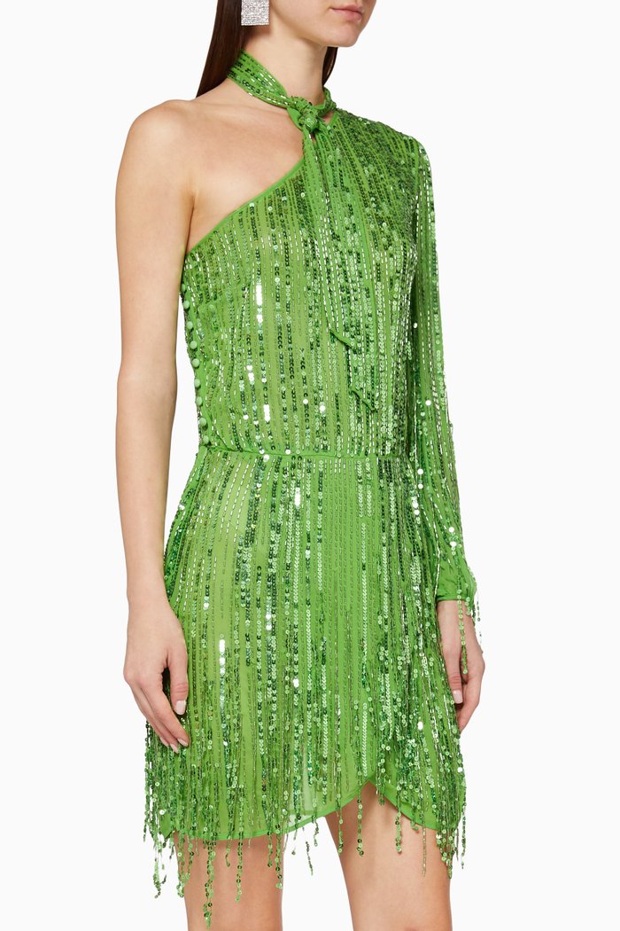 

Sequin Georgette Mini Dress, Green