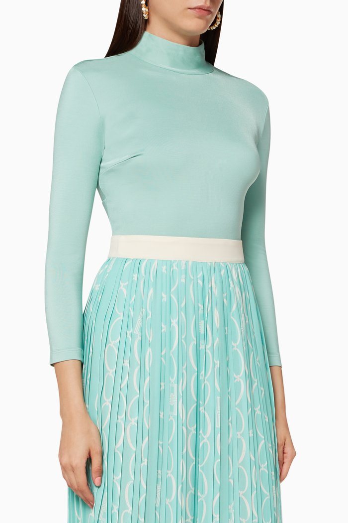 

High Collar Jersey Bodysuit, Blue