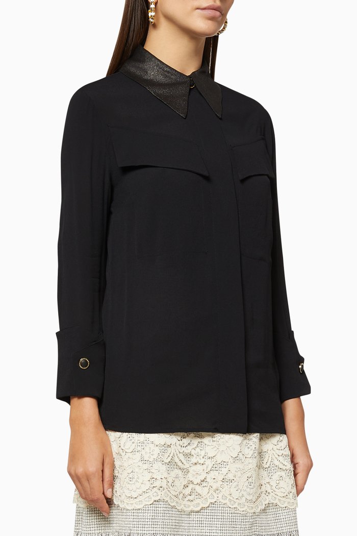 

Lamé Collar Crêpe Blouse, Black