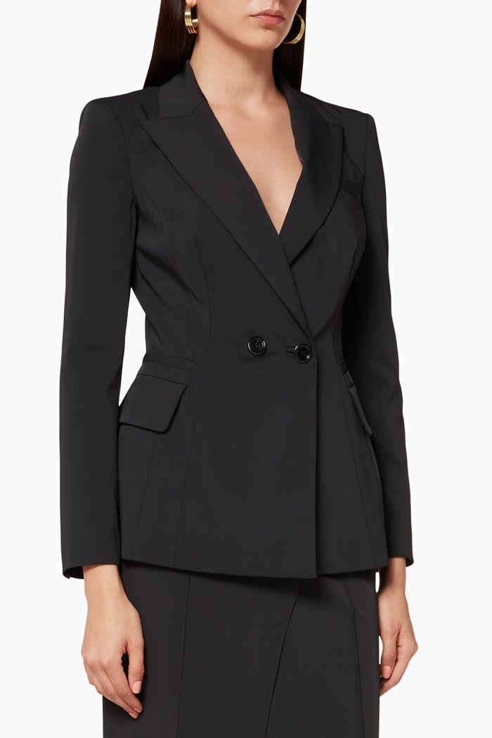 

Bi-Elastic Fabric Double-Breasted Jacket, Black