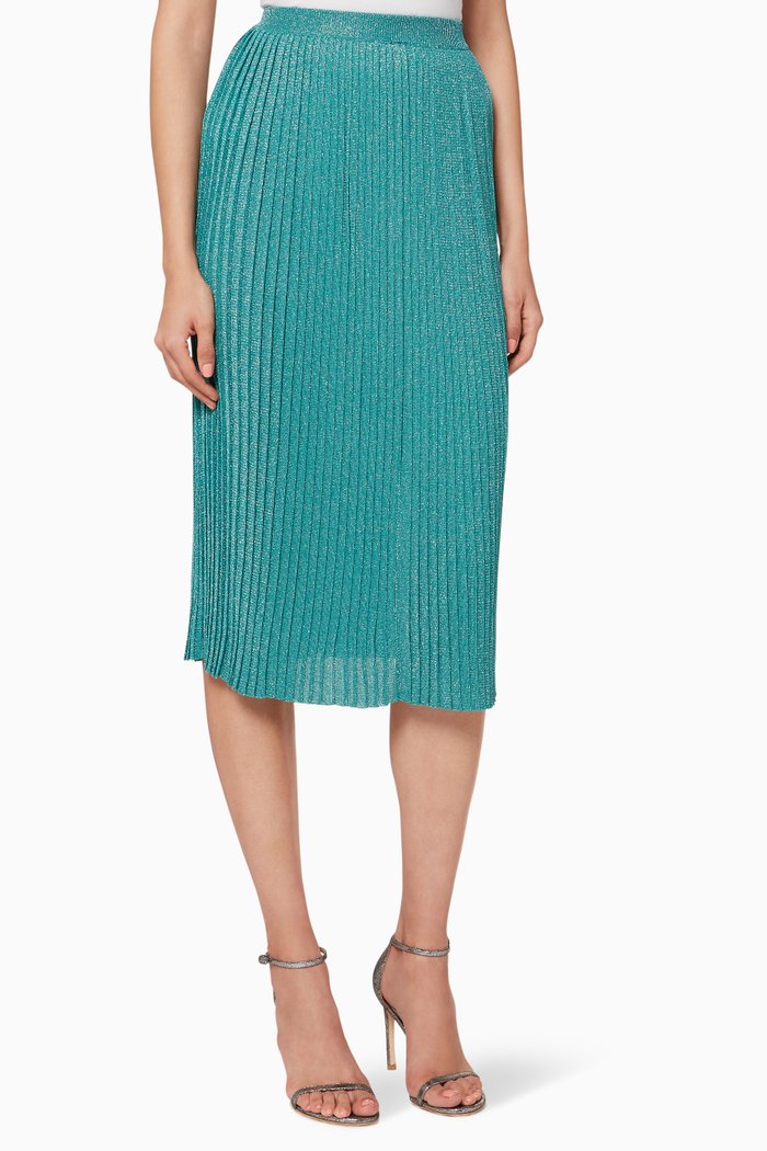 

Pleated Lurex Jersey Skirt, Blue