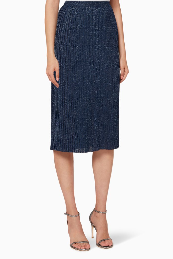

Pleated Lurex Jersey Skirt, Blue